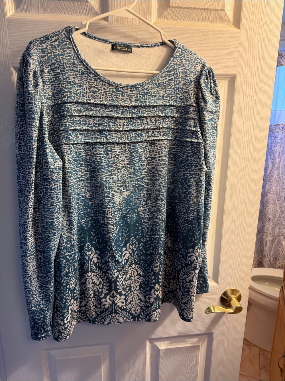 Wanderlux Teal Ombre Long Sleeve Pintuck Tee